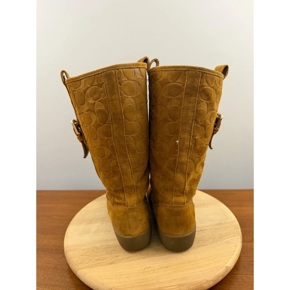 Coach Vintage Tulip Boots Women's 7.5B Suede Fur Lined Tan Signature C Y2K 2000s